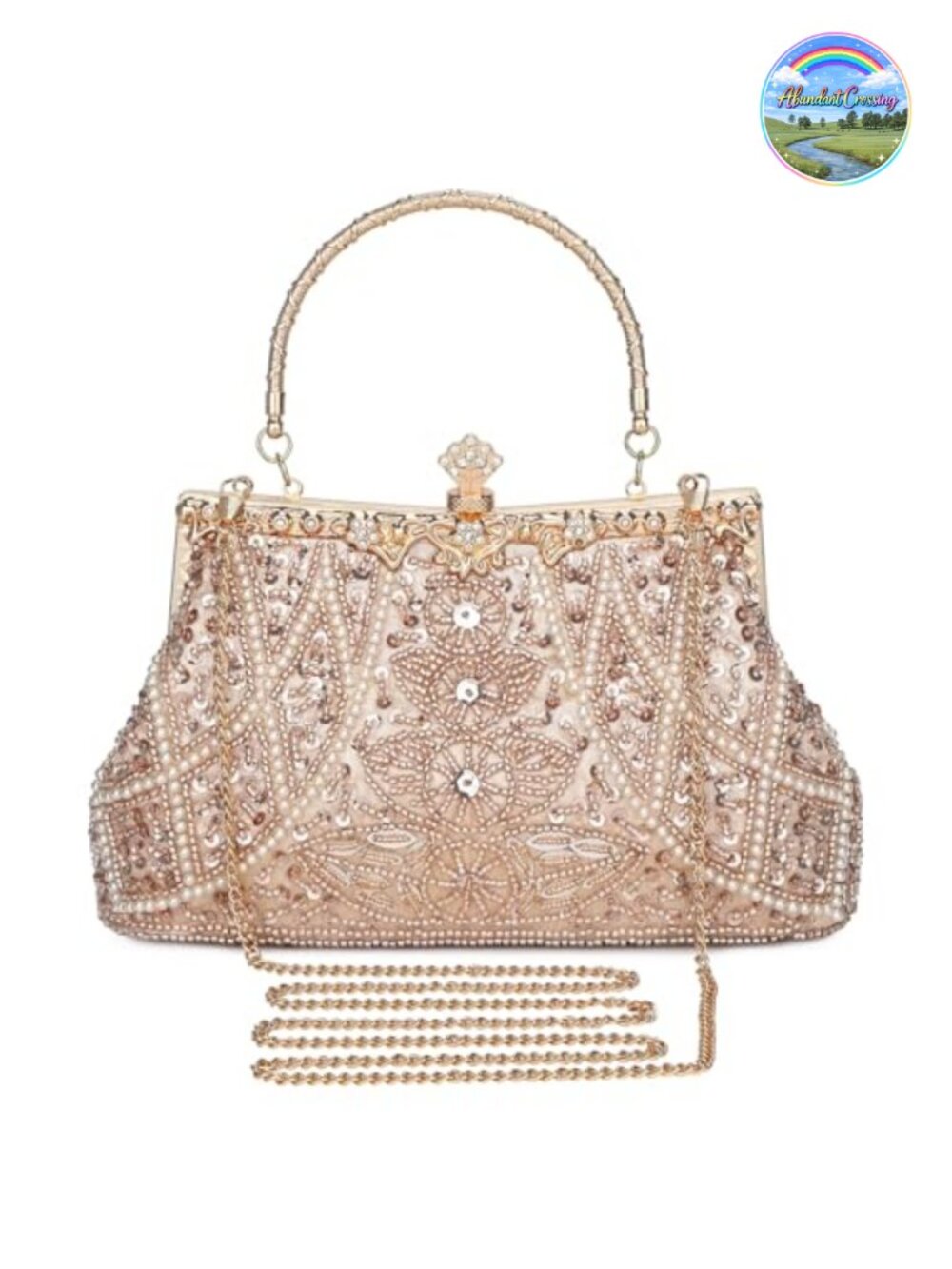 1920s Vintage Beaded Evening Clutch Purse Bridal Prom Party Handbag with Chain